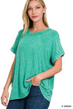 Zenana- RIBBED RAGLAN DOLMAN SLEEVE BOAT-NECK TOP